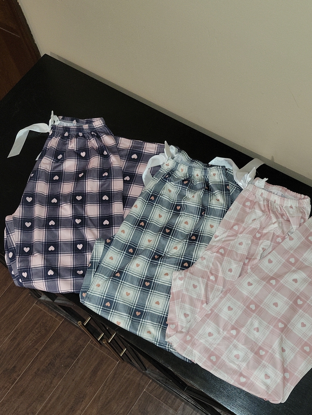 3-Girls Heart Plaid Elastic Waist Heart Print Pj Pants Pink, Black, Light Blue